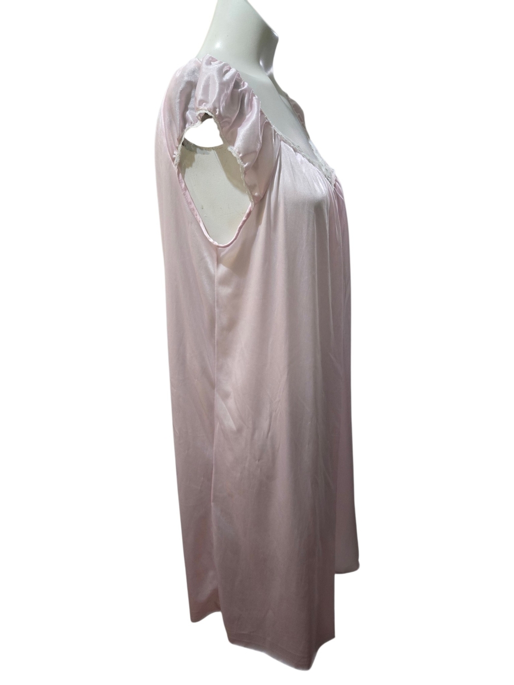 Vintage Sears Pink Nylon Nightgown Lace Trim Keyhole Lounge Sleep Dress Women's - Picture 2 of 9